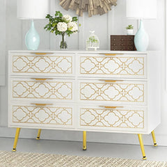 48" Sideboard Buffet Cabinet with Storage, White & Gold Floral Accent Storage Cabinet with 4 Doors, Credenza for Living Room