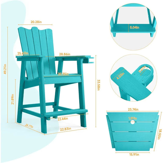 Tall Balcony Chair Set of 2, Patio Adirondack Chairs with Removable Connecting Trays, Outdoor  CupHolder and Umbrella Hole