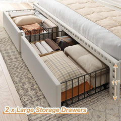 King size bed frame with storage space and headboard, king size bed frame with 2 drawers, noiseless and no need for a spring box