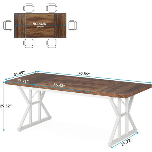 Dining Table for 6 People, 70.8-Incood Dining Table, Rustic Kitchen Table with Heavy Duty  Dining Roomh (Brown/White)