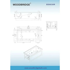 60 Inch Concave Acrylic Rectangular Whirlpool Heated Massage Bathtub, White, with Right Drainage Outlet