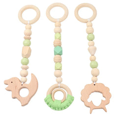 3/4 Pcs Baby Gym Frame Beech Wood Ring Baby Fitness Rack Pendants Silicone Beads Teether Newborn Stroller Rattle Play Gym Toys