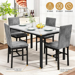 Dining Table Set for 4, Kitchen Table and Chairs Set of 4, Faux Marble Dinner Table Set with 4 Upholstered Chairs, Dining Room