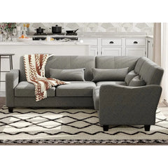 Fabric L Shaped Sofa Small Sectional Couch with Chaise Solid Corner Sofa Small L Couches 5 Seater Sofa Light Grey