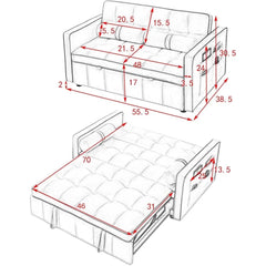 3 in 1 Sleeper Sofa Couch Bed w/Pullout Bed Adjustable Backrest,Cylinder Pillows Tufted Velvet Convertible Loveseat Futon Sofa