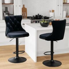 Bar Stools Set of 2,Adjustable Barstools with Back Velvet Tufted Counter Stool Modern Upholstered Bar Chairs with Nailhead