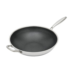 13.4Inch Stainless Steel Frying Pan Nonstick Honeycomb Fry Pan With Lid Induction Compatible Skillet