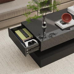 47.3IN High Glossy LED Coffee Table,Modern Center Table with 2 Storage Drawers for Living Room