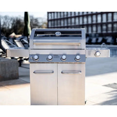 4-Burner Natural Gas Grill, Stainless Steel Cabinet Style Propane Grills, LED Controls, Side Burner, BBQ Grills