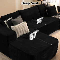 104" Cloud Sectional Couch with L-Shape Chaise Modern Modular Sofa with Deep Seat Upholstered Couches Black Corduroy Fabric