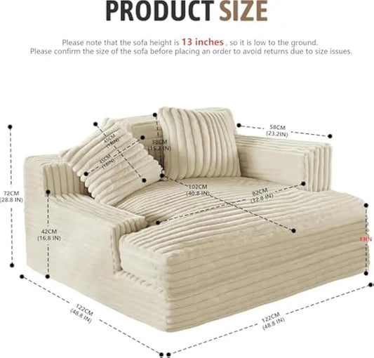 Chaise Lounge Chair, Oversized Chaise Lounge Sofa Upholstered Soft Short Plush Couch w/ 2 Throw Pillows, Easy to Install