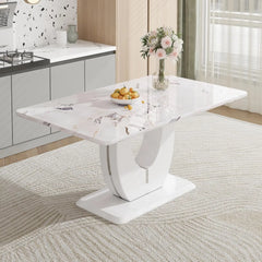 67”Modern Dining Table for 6,Rectangular kitchen table with faux marble tabletop ＆ Ideal for Dining Room, Kitchen Room