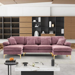 U-Shaped Sectional Sofa Couch, 4 Seat Sofa Set for Living Room, Convertible L-Shaped Velvet Couch Set with Chaise Lounge