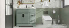 36" Bathroom Vanities Sink Combo Set, Modern Cabinet w/Wave Lines, Undermount Ceramic Sink w/Matte Black Faucet Drain