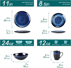 12 Pieces Green Dinnerware Set, Reactive Change Glaze Dinner Set, Plates and Bowls Set