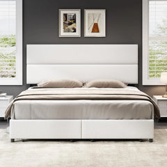 Bed Frame, King, 47.6 Inches, Linen Upholstery with 2 Drawers,Height Adjustable Headboard,No Springs Required,Platform Bed Frame