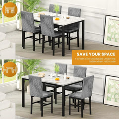 4-person Dining Table Set, 4-piece Kitchen Table and Chairs Set, Artificial Marble Dining Table Set with 4 Soft Velvet Chairs