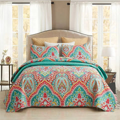 3-Piece Quilt Set with 2 Pillow Shams- Boho Reversible Soft and Lightweight Quilt Bedding Bedspread Coverlet Set