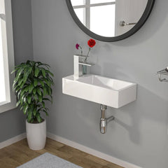 Bathroom Sink Wall-hung Small Container Sink Modern Floating Bathroom With White Ceramic Container Above Rectangular Counter