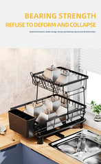 1PC Dish Drying Rack 2 Tier Large Dish Drainer Rack for Kitchen Counter, Rustproof space Saving, Black