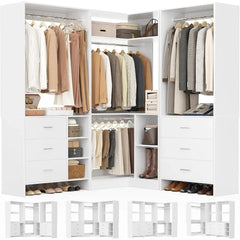 Closet System with 3 Sets, 86.8" Closet Organizer System with 6 Drawers & 4 Hanging Rods, Freestanding Wardrobe