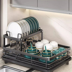 Dish Bowl Drainer Storage Rack Kitchen Dish Drying Rack with Drainboard Sink Organizer Countertop Dinnerware Storage Holder