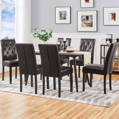 Dining Chairs with Faux Leather Surface and Rubber Wooden Legs, Modern Quilted Side Chairs, 6 Chairs, Suitable for Restaurants