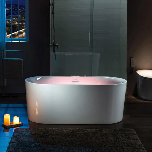 Whirlpool Water Jetted and Air Bubble Freestanding Heated Soaking Combination Bathtub with LED control panel White