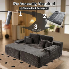 81" Oversized Sectional Double Lounge Chaise with Cloud Plush Sofa Bed,Fluffy Modern Sleeper Loveseat Chair for Living Room Grey