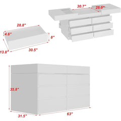 Bedroom Island with Extendable Glass Top, Wardrobe Closet with 12 Handle-Less Drawers,Walk-in Closet Island Dresser,Wardrobes