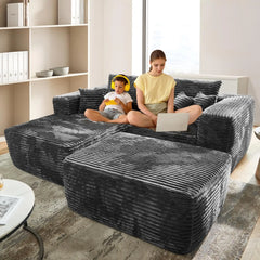 81" Oversized Sectional Double Lounge Chaise with Cloud Plush Sofa Bed,Fluffy Modern Sleeper Loveseat Chair for Living Room Grey