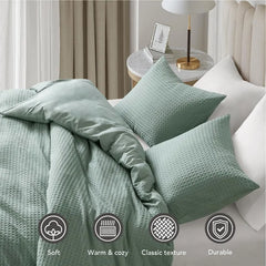 Duvet Cover Queen - Waffle Weave Textured Soft 3 Pieces Bedding Comforter Cover with Pillowcase for All Season (No Comforter