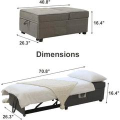 Futon Chair with Lumbar Pillow and 3 Side Pockets, Sofa Bed Chair, Convertible 4 in 1 Ottoman Bed Tufted Fabric Gray (M, Gray)