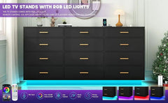 12 Drawers Dresser w/Power Outlet,60000-Colors Lights,63In Long Dresser Chest for Bedroom,Wooden Tall  Storage Cabinet