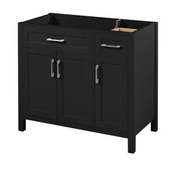 36" Black Bathroom Vanity Cabinet with Resin Integrated Sink - 2 Drawers, 3 Doors