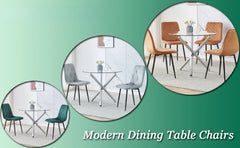 Dining Table and Chairs, 35.4 Inch, 4 Gray Velvet Dining Chairs, Modern Dining Room Sets, Glass Dinings Table Sets