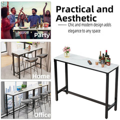 Sintered Stone Bar Table White Rectangle Counter Height Dining Table with Black Metal Frame High Top Pub Tables