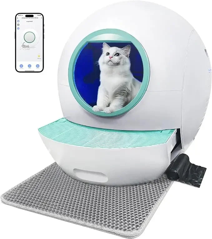 Upgrade Self-Cleaning Cat Litter Box, Automatic Cat Litter Box for Multi Cats, 60L Smart Litter Box with Mat, APP Control