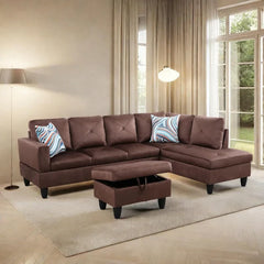 L Shaped Sofa with Ottoman Modern Sectional Living Room,Bedroom,Office,L Couch Brown