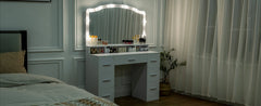 43.3" Vanity Desk with Large Lighted Mirror, 7 Drawers & 10 Lights Bulbs, 3 Lighting Colors, Vanity Table for Women Girls