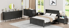 Black Drawer Dresser and Nightstand Sets,Fluted Bedroom Chest of Drawers and Night Stand 3 Piece