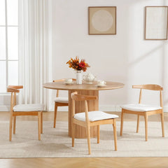 Dining Set of 2 Mid Century Dining Room  Modern Kitchen  with Linen Seat and Curved Back Wishbone Chairs