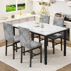 Dining Table Set for 4, Kitchen Table and Chairs Set of 4, Faux Marble Dinner Table Set with 4 Upholstered Chairs, Dining Room