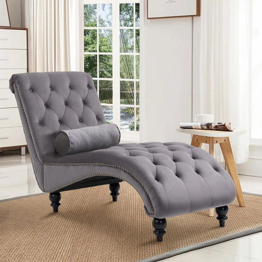 Tufted Chaise Lounge Chair Indoor, Velvet Chaise Lounges Upholstered Couch for Bedroom Living Room Office, Leisure Sofa Recliner