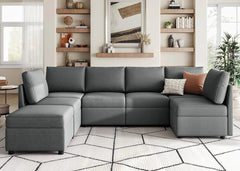 Modular Combination Sofa, Oversized Combination Sofa with Storage Space, Footstool,modular Combination Sofa Bed with Memory Foam