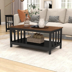 Farmhouse Coffee Table,   Living Room Table with Shelf, 39.9L*22W*18.1H