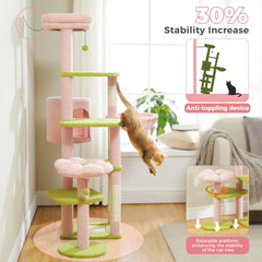 Cactus Tall Cat Tree for Large Cat Multi-Level Cat Tower for Indoor Cats Cat Condo with Large Hammock Scratching Post  2 Perches