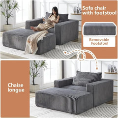 Oversized Chaise Lounge Chair with Removable Ottoman,Corduroy Upholstered Modern Deep Seat Sofa Couch with Pillows