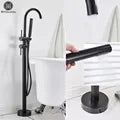 Black Floor Mounted Bath Tub Faucet Clawfoot Free Standing Bath Mixer Tap with Handshower Single Lever Bathtub Faucet