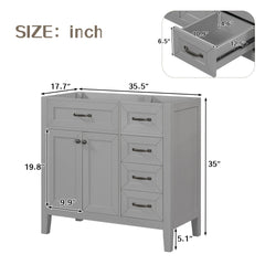 36" Bathroom Vanity with Sink Combo, Bathroom Cabinet with Drawers, Solid Frame and MDF Board, Grey